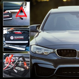 Kit de emergencia para coche de asistencia en carretera + Kit de primeros auxilios bolsa de herramientas robusta contiene Cables de puente, herramientas, triángulo de seguridad reflectante