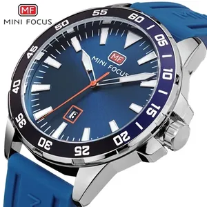 मिनी फोकस एमएफ 0020G 30 M निविड़ अंधकार घड़ियाँ पुरुषों कलाई डिजिटल क्वार्ट्ज घड़ी शीर्ष फैशन लक्जरी ब्लू सिलिकॉन क्वार्ट्ज wristwatches