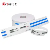 Bracelet thermique RFID blanc imprimé, 5 mètres, en rouleau, Code QR, RFID, blanc