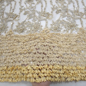 Tissu de dentelle à fleurs 3d Main <span class=keywords><strong>insaisissable</strong></span> Dentelle perlée de haute qualité Paillettes Tissu de dentelle de tulle français HY0773-7 - Product Image 2