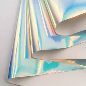 Tela de vinilo de charol con espejo holográfico iridiscente para bolso de zapatos, lazo, artesanía por yarda, Color gelatina suave
