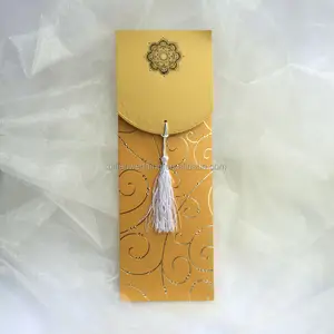 Beautiful tassel decorated long size cards wedding,ideal products wedding cards