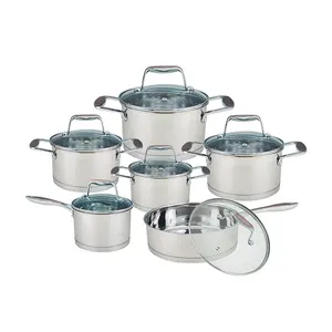 12 Buah Panci dan Panci Stainless Steel, Set Aksesori Dapur Peralatan Masak Baja Anti Karat