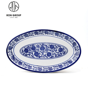 Runde asiatische Küchen geschirr Set Teller Vintage Keramik schale Chinesische blaue und weiße Porzellan teller