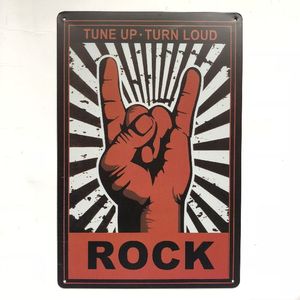 ROCK tune up turn loud Retro Vintage ตกแต่งป้ายโลหะดีบุก Coffee house โรงรถ home Art Decor Man Cave