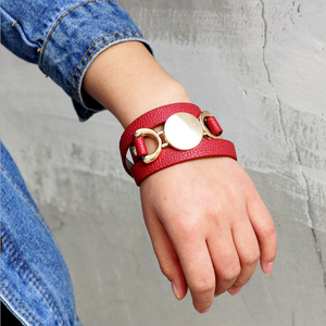 Ban đầu nữ metalleather Cuff với hai lớp bọc S DIY tùy chỉnh trống đĩa logo da - Product Image 4