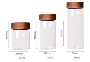 NUEVO 335 ml 580 ml 800 ml Perfecto transparente Almacenamiento de alimentos Tarro de vidrio de borosilicato transparente con tapa de madera <span class=keywords><strong>para</strong></span> organización de <span class=keywords><strong>cocina</strong></span> - Product Image 2