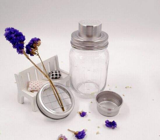 16OZ clear glass mason jar glass cocktail shaker set with steel lid