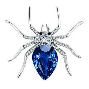 High Quality Trendy Crystal Brooch Blue Rhinestone Spider Brooches