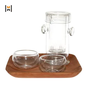 Conjunto de copo de chá de 4 pçs, conjunto moderno de copos de vidro isolados para chá com sua bule ou café