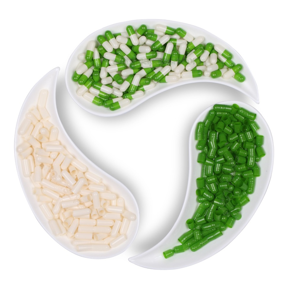 Вегетарианские капсулы HPMC зеленого и белого цвета, Размер 2