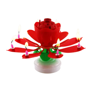 Wholesale Unique Opening Lotus Flower Rotating Sparkling Music Birthday Cake Candles With Double Layers