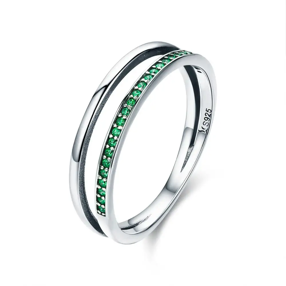BAGREER SCR294 Personalized charm jewelry double layer shape green colour diamond cz silver ladies ring high quality lady ring
