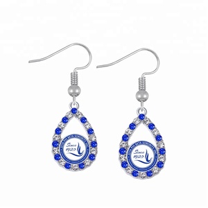 Eleganti <span class=keywords><strong>Orecchini</strong></span> Charm Zeta Phi Beta per Donne Raffinate, con Cristalli Blu e Bianchi, Stile Club Life Member 1920 - Product Image 1