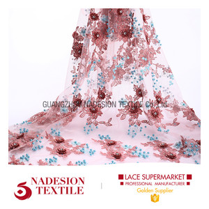 Venta caliente diseño nupcial de encargo 3D encaje embroide cuentas flor/3 <span class=keywords><strong>D</strong></span> bordado cordón <span class=keywords><strong>neto</strong></span> - Product Image 3