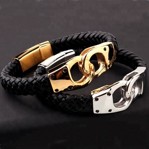 Marlary moda di alta qualità placcato oro 18 carati maschile in vera pelle intrecciata gioielli bracciale in pelle da uomo - Product Image 6