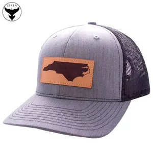 Mens Vintage Tùy Chỉnh Dập Nổi Da Vá Trucker Hat