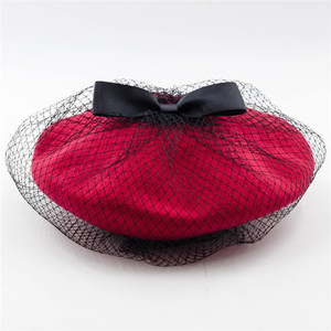 Chapeaux d'hiver en maille pour <span class=keywords><strong>femme</strong></span>, voile en feutre, style français, joli couvre-chef, bonnet, à nœud papillon, bonne qualité, <span class=keywords><strong>pas</strong></span> <span class=keywords><strong>cher</strong></span>, noir - Product Image 2