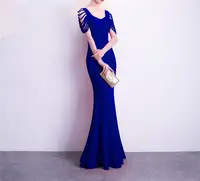 כחול ואגלי הולו מתוך קצר שרוולי בת ים Slim ארוך פורמליות שמלת נשים אלגנטית סקסי ערב שמלות