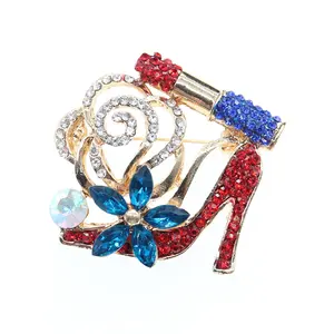 Wholesale Charm Fashion Lipstick High Heels Flower Brooch Pins