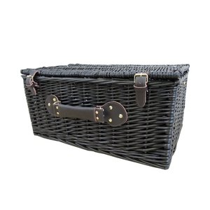 Black painted willow Wicker Storage Trunk Hamper Basket empty