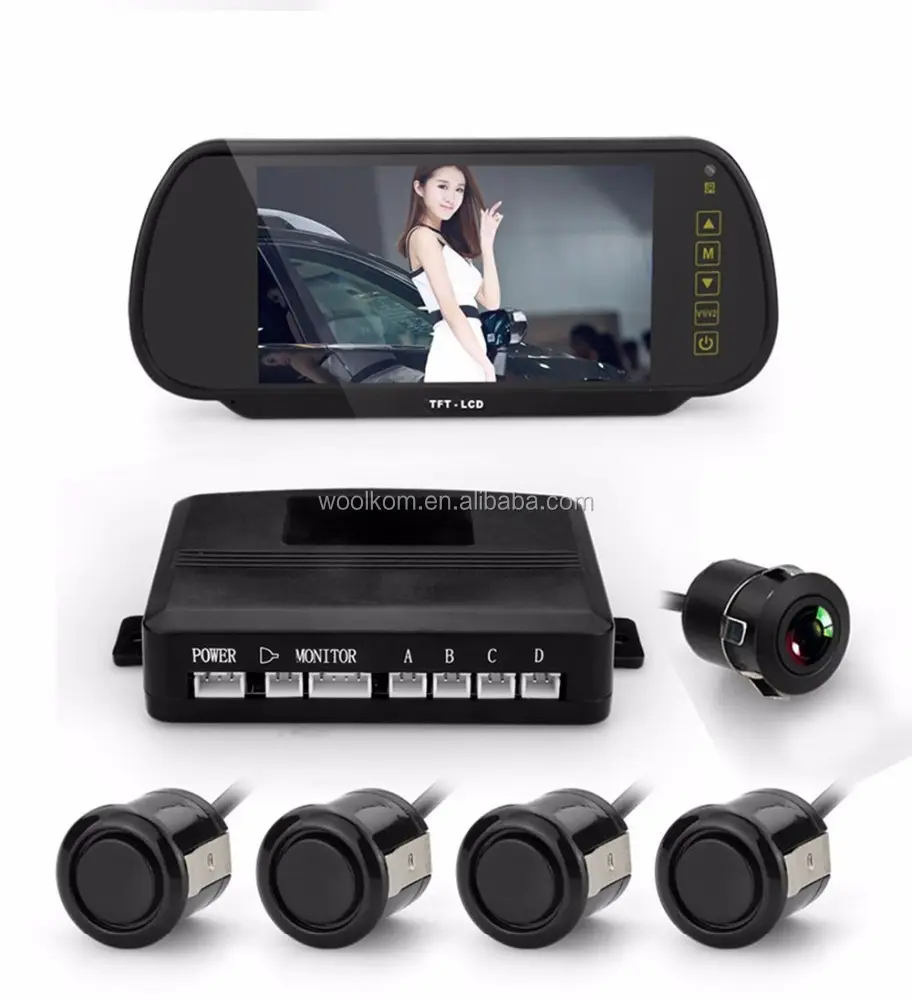 Car Reversing kit- 7 Inch TFT LCD Rearview Mirror Monitor Backup Camera 4 Parking Sensors Alarm