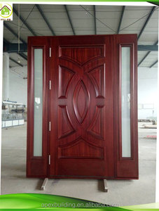 Porte Esterne Moderne Preinstallate in Legno Massello di Mogano con <span class=keywords><strong>Due</strong></span> Pannelli Laterali, Porte Frontali Doppie - Product Image 2
