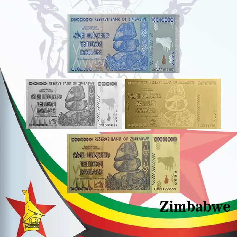 Nieuwe Bankbiljetten Buitenlandse Kleurrijke Zimbabwe 100 Biljoen Dollar Zimbabwe Verzending Voor Verkoop