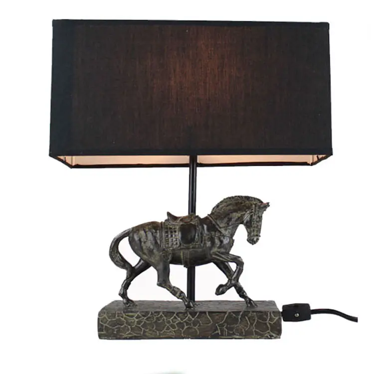 סגנון מודרני דקור שרף שחור דוהר סוס סוס שולחן מנורת שולחן