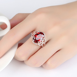 Gioiello da sposa europeo grande pera <span class=keywords><strong>rosso</strong></span> rubino zircone gemma 18K <span class=keywords><strong>oro</strong></span> rosa placcato CZ Micro anelli di fidanzamento pavimentati - Product Image 2