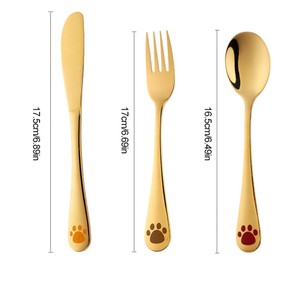 3pcs Cartoon Pattern Carving <strong>Kids</strong> <strong>Cutlery</strong>, Gold Children Flatware 304 Stainless Steel Fork Spoon Knife Baby Silverware Set - Product Image 3
