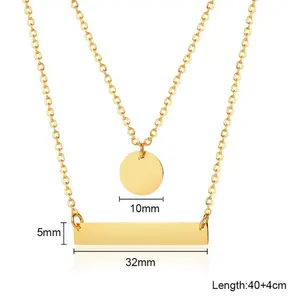 Золотая двухслойная цепочка из нержавеющей стали, ожерелье с пустым стержнем и круглым кулоном для гравировки, ожерелье, ювелирные изделия