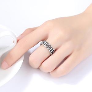 CZCITY Two Line Cuban Chain <strong>Sterling</strong> <strong>Silver</strong> Woman Popular Cute Twist Link Chain <strong>Adjustable</strong> Cuban <strong>Ring</strong> - Product Image 3
