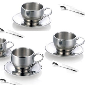 Set di Tazza e Piattino per Tè e <span class=keywords><strong>Caffè</strong></span> Riutilizzabile Ecologico Personalizzato in Acciaio Inox a <span class=keywords><strong>Doppia</strong></span> <span class=keywords><strong>Parete</strong></span> da 5,5 Once - Product Image 1
