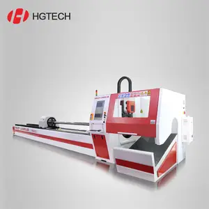 HGTECH Model Baru Otomatis 2000W 3000W 8Mm Pelat MS/6Mm Pipa Baja Tahan Karat Harga Mesin Pemotong Laser Serat Pipa