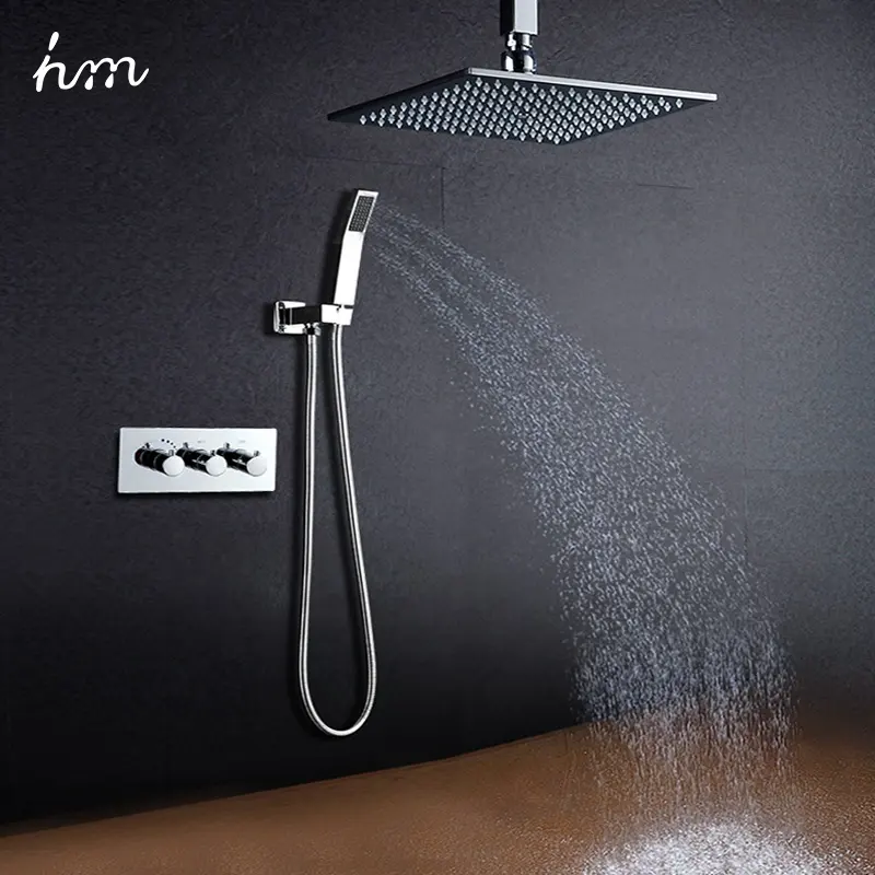 10 pulgadas latón ducha de lluvia de la cabeza conjunto de baño termostático grifos ducha Panel montado en la pared