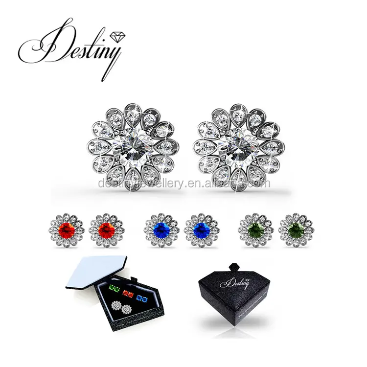 Destiny Jewellery stud earrings crystals ,4 color flowers earrings DE0291