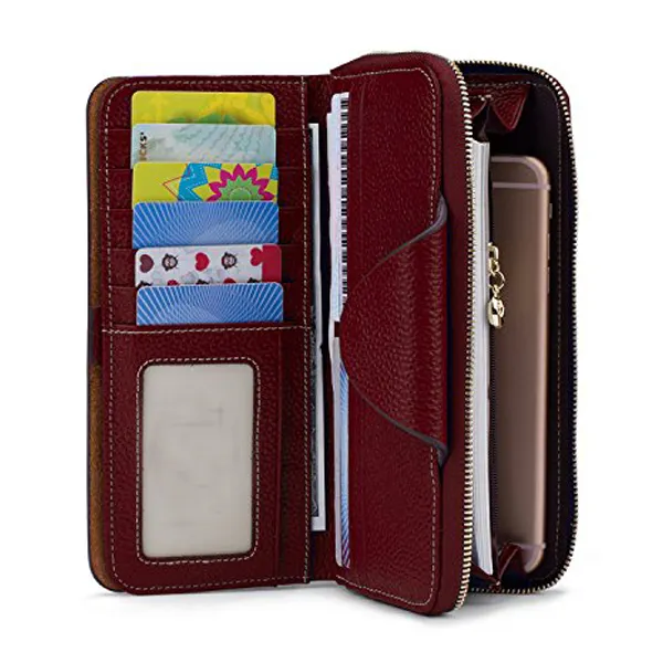 slim large luxury ladies and women's RFID blocking tri-fold leather wallet with zipper