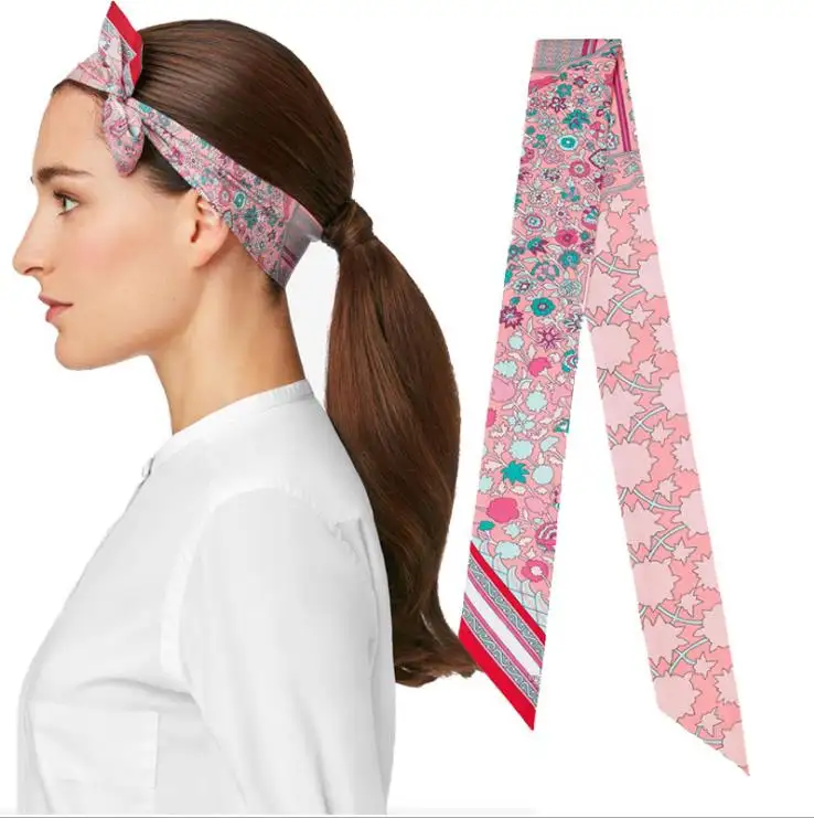 Silk Twill Scarf Women Bag Ribbon Female Hair Skinny Scarf