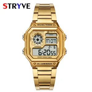 Stryve Luxury Count Down Led Clock Retro Square 50m Waterproof Stainless Steel Sport Digital Men Wrist Watch relogio masculino