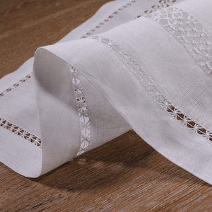 N011: White <strong>Linen</strong> <strong>Placemats</strong> With Drawnwork White Handmade Embroidery Place Mat Rectangular Tableware Mat - Product Image 5