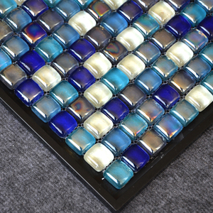 Galet <span class=keywords><strong>bleu</strong></span> carreaux de mosaïque de verre <span class=keywords><strong>douche</strong></span> salle de bain - Product Image 2