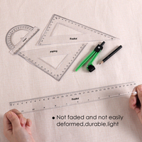 Foska Règle de Mathématiques pour Enfants, Lot de 5 Règles Géométriques Scolaires en Plastique Transparent, Emballage Blister pour Fournitures de Papeterie Scolaire