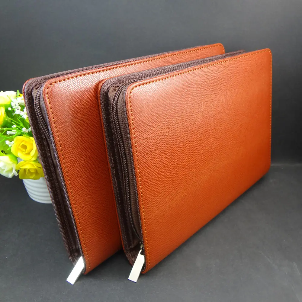 brown pu leather zipper document folder