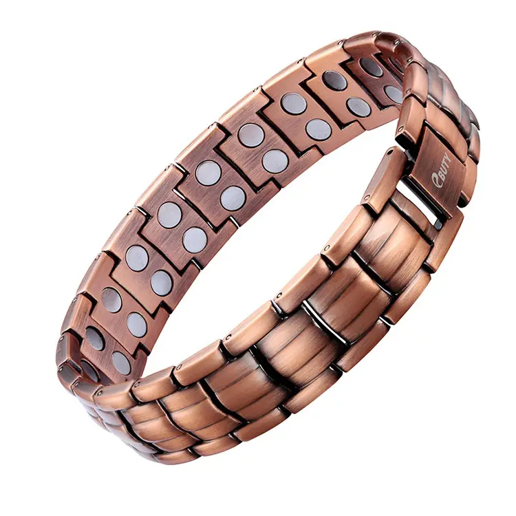 Fabricante china barato mens bronze dupla fileira biomagnética pulseira