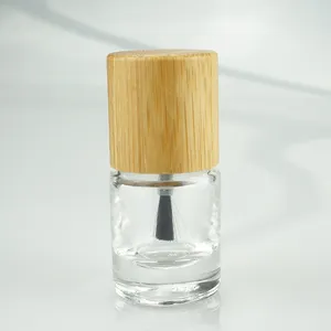 Cosmetic Package Nail Polish Glass Bottle With bamboo/Wooden Cap, Bottle Glass Nail Polish Bottle With Cylindrical Cap