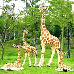야외 정원 수지 동물 동상 유리 섬유 실물 크기 기린 동상 판매