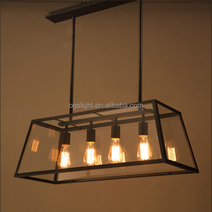Gros moderne vintage Edison industrielle carré verre <span class=keywords><strong>4</strong></span> têtes pendentif lampe/verre de fer lustre - Product Image 6