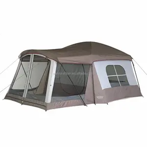 패밀리 더블 레이어 레저 2 룸 하이킹 캠프 텐트 야외 오두막 하우스 모양 텐트 하우젤 캠핑 텐트 6 인용