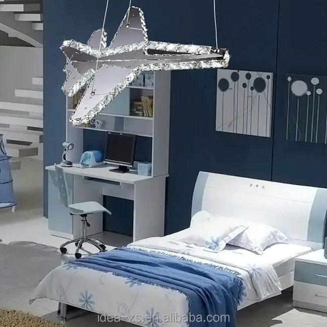 Diseño único dormitorio luz colgante de cristal avión lámpara para los niños